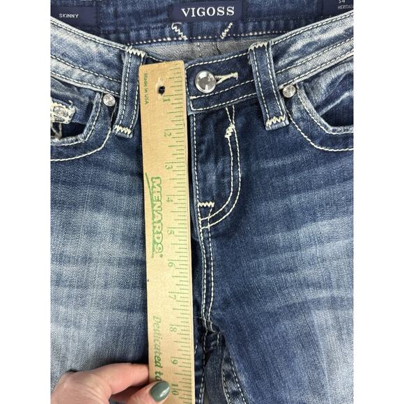 Vigoss Embroidered Blue Jeans Heritage Fit Size 4 Skinny Dark Wash - Picture 5 of 9